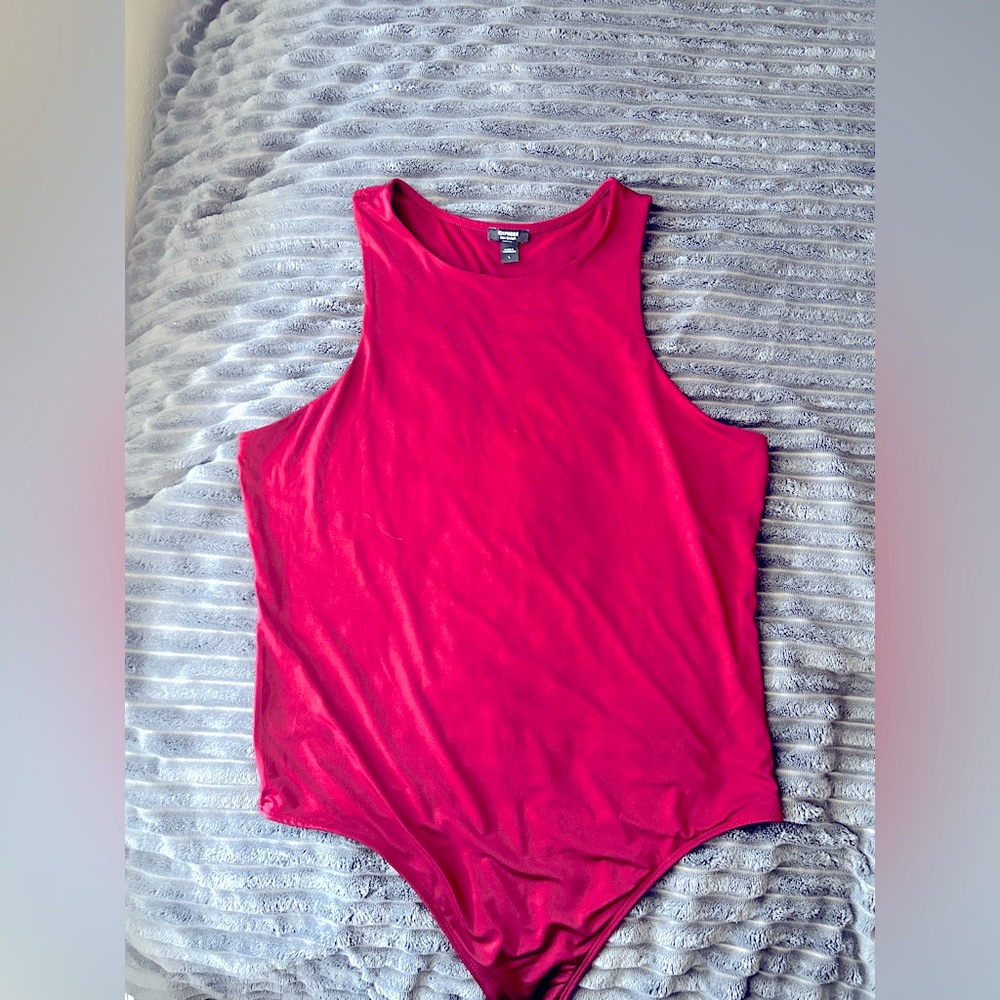 Express size large, berry-colored highneck bodysuit